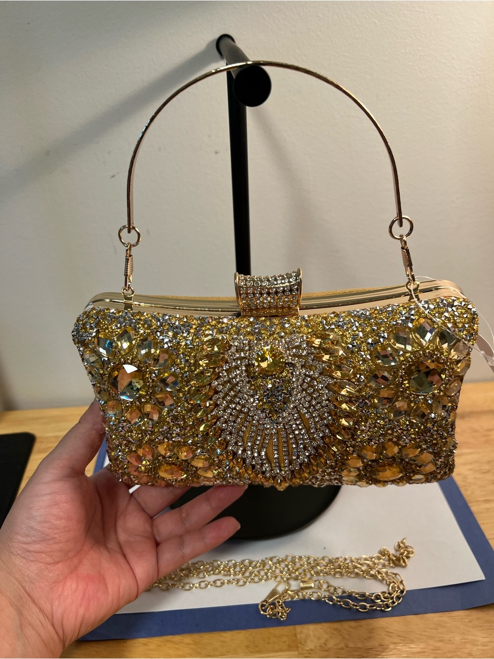 🆕 Gold Jeweled Evening Clutch Handbag